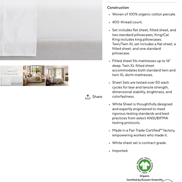 POTTERY BARN TEEN ORGANIC COTTON QUEEN SHEET SET - Picture 3 of 8